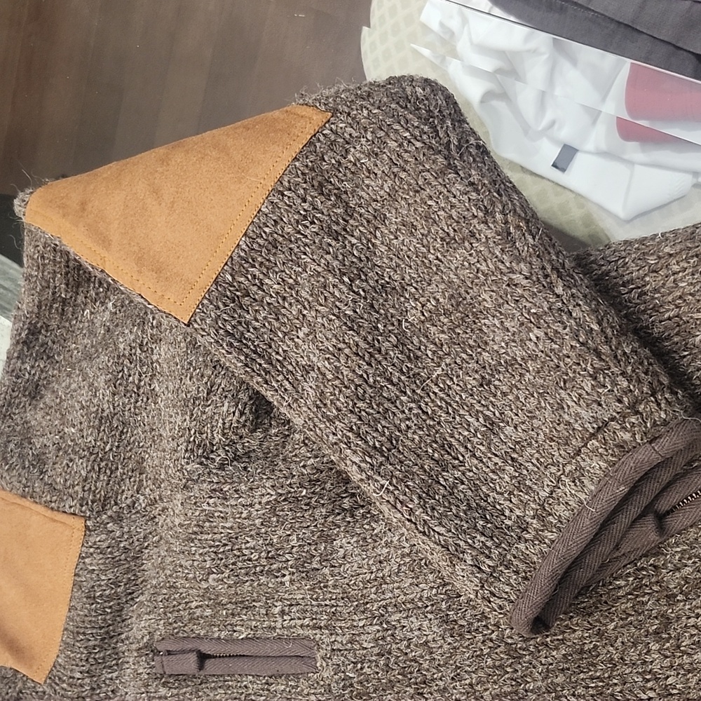 Laundromat The Oxford Sweater Jacket Medium Handmade Wool Knit Brown Like New - Picture 8 of 13